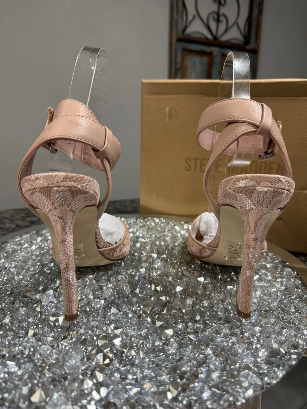 Steve Madden Sarantos mesh Nude Blush Lace Pointed-Toe Ankle Strap Heels NEW 7 - Picture 8 of 16